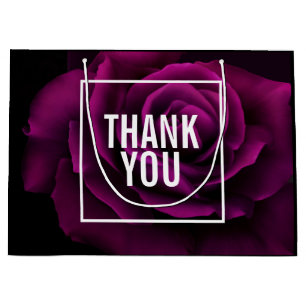Sacola Para Presentes Grande Flor Rosa vermelha Roxo Gótico Obrigado