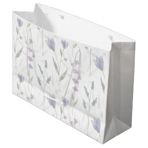 Sacola Para Presentes Grande Flor Selvagem Aquarela Roxo Azul