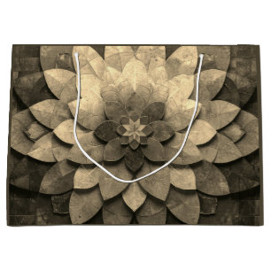 Sacola Para Presentes Grande Flor Texturizada com Mandala, Ouro antigo