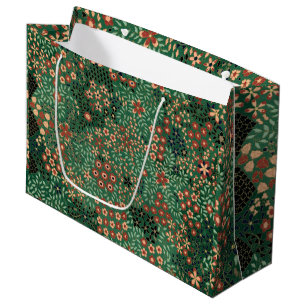 Sacola Para Presentes Grande Flor verde japonesa flora tradicional