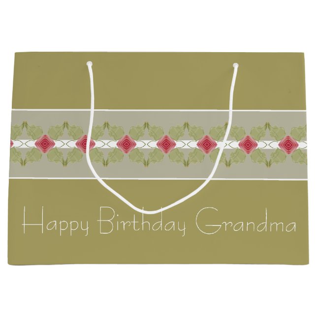 Sacola Para Presentes Grande Floral A Rosa Com Cinza Verde (Frente)