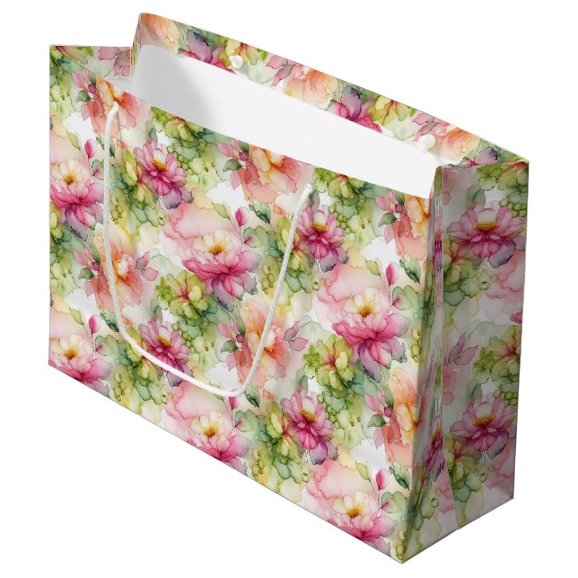 Sacola Para Presentes Grande Floral Alcohol Ink Style Pattern (Frente inclinada)