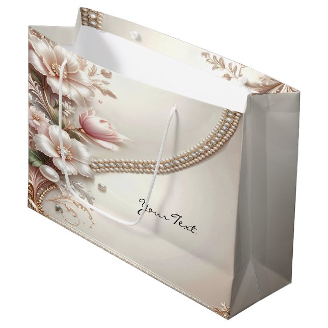 Sacola Para Presentes Grande Floral and Pearl Embellishments Gift Bag (Frente inclinada)