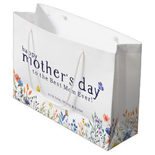 Sacola Para Presentes Grande Floral Aquarela Feliz Dia Das Mães Mãe Personaliza