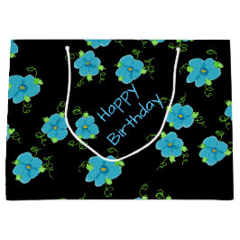 Sacola Para Presentes Grande Floral Azul