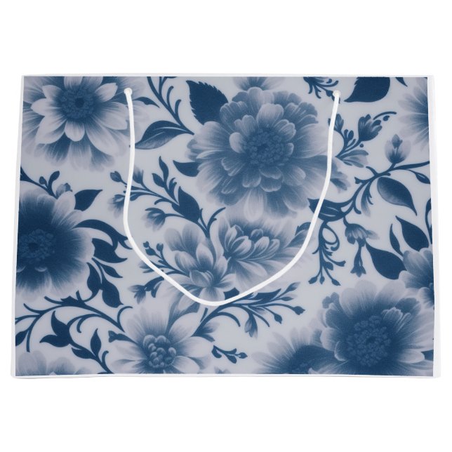 Sacola Para Presentes Grande Floral Azul (Frente)