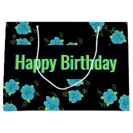 Sacola Para Presentes Grande Floral Azul com Preto