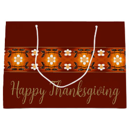 Sacola Para Presentes Grande Floral Branco Com Castanho