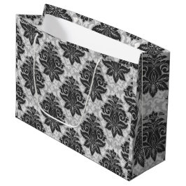 Sacola Para Presentes Grande Floral branco-preto