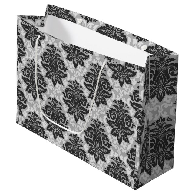 Sacola Para Presentes Grande Floral branco-preto (Frente inclinada)