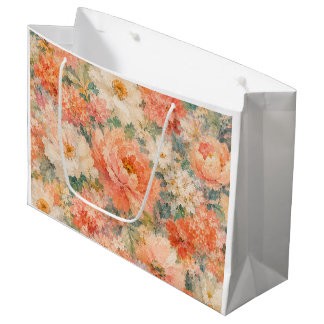 Sacola Para Presentes Grande floral Coral Pêssego Romântico Bloom Decoração de