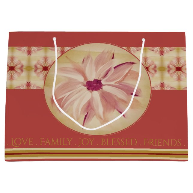 Sacola Para Presentes Grande Floral de Aquarela Rosa (Frente)