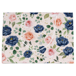 Sacola Para Presentes Grande Floral de Coral de Marinho de Aquarela Elegante