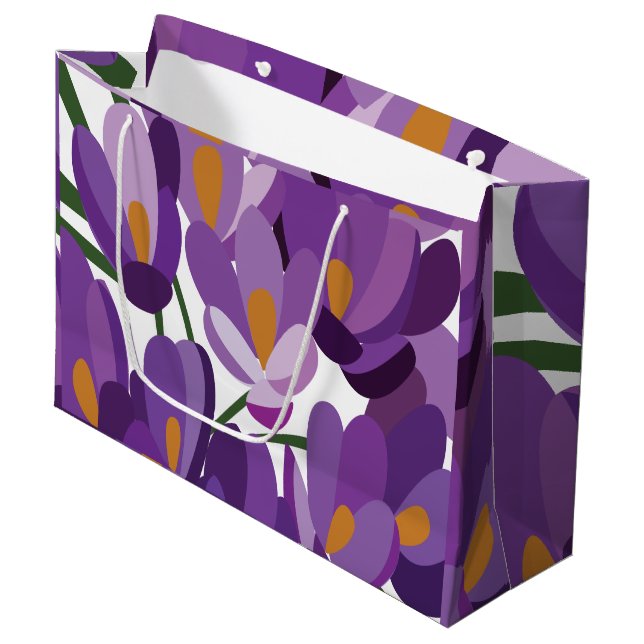 Sacola Para Presentes Grande Floral de Crócus Roxo (Frente inclinada)