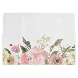 Sacola Para Presentes Grande Floral de Dourado Cor de Água Rosa