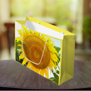 Sacola Para Presentes Grande Floral de Girassol Amarelo Grande