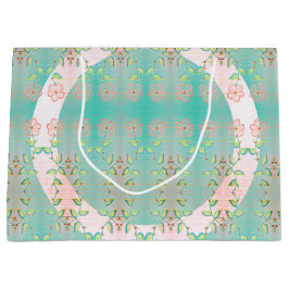 Sacola Para Presentes Grande Floral E Teal Rosa