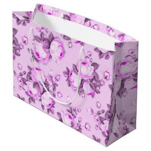 Sacola Para Presentes Grande floral elegante roxo rosa