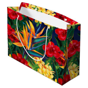 Sacola Para Presentes Grande Floral havaiano do paraíso tropical
