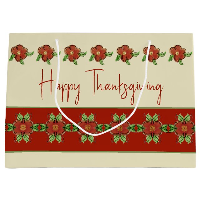 Sacola Para Presentes Grande Floral Laranja bonito, acentuado (Frente)