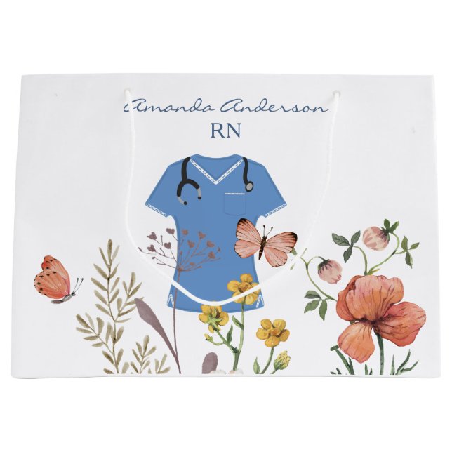 Sacola Para Presentes Grande Floral Nurse Graduation (Frente)