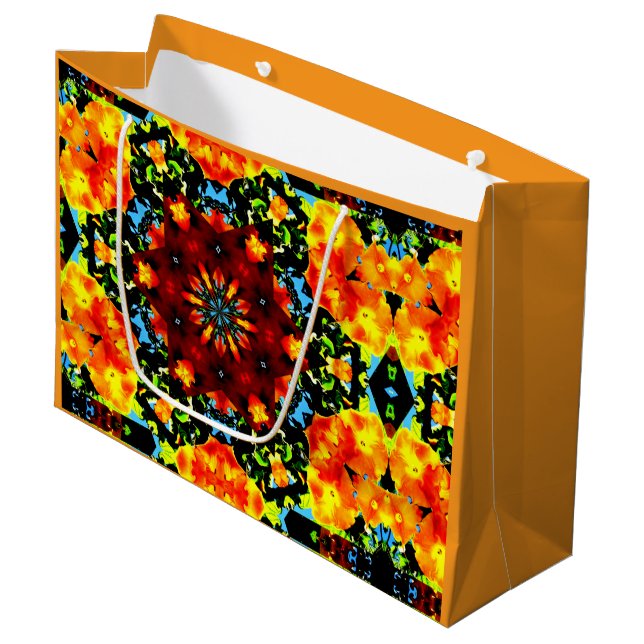 Sacola Para Presentes Grande Floral Orange (Frente inclinada)