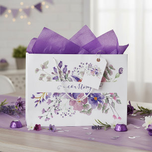 Sacola Para Presentes Grande Floral personalizado com aquarela rosa e roxo