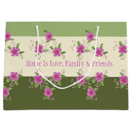 Sacola Para Presentes Grande Floral Rosa Brilhante Com Verde