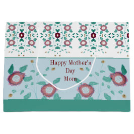 Sacola Para Presentes Grande Floral Rosa Com Turquesa