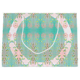 Sacola Para Presentes Grande Floral Rosa e Azul Turquesa