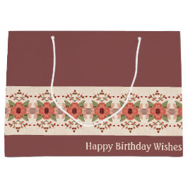 Sacola Para Presentes Grande Floral, Rosa e Pêssego