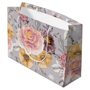 Sacola Para Presentes Grande Floral Rosa Moderno Elegante