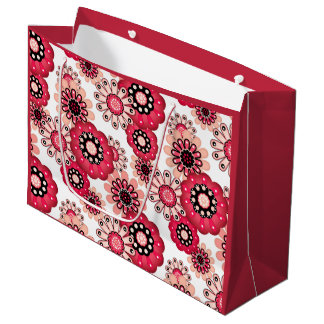 Sacola Para Presentes Grande Floral rústico retrô vermelho e branco