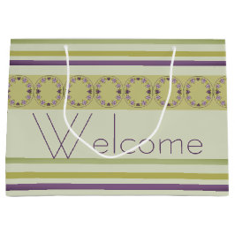 Sacola Para Presentes Grande Floral Verde E Roxo Elegante