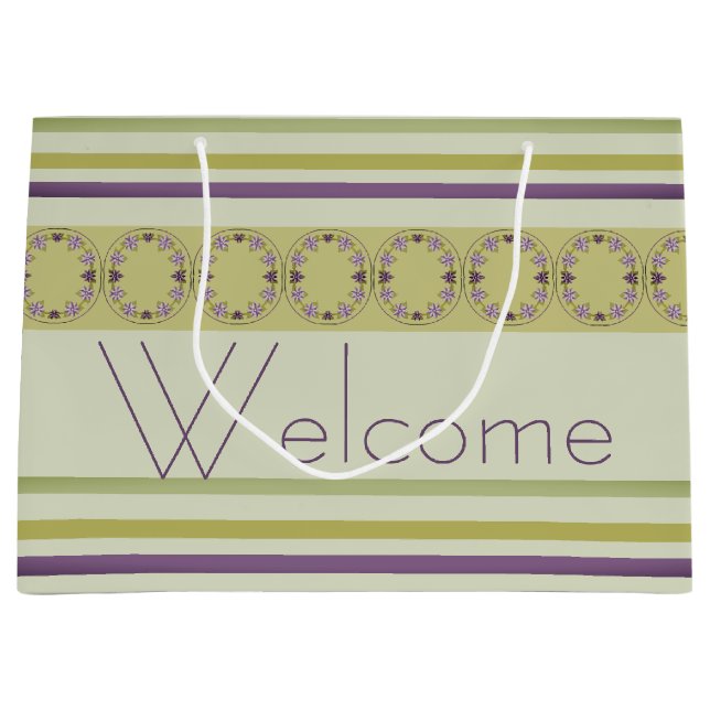 Sacola Para Presentes Grande Floral Verde E Roxo Elegante (Frente)