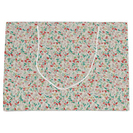 Sacola Para Presentes Grande Flores Aquáticas Vintage de Inverno (Creme)