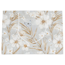 Sacola Para Presentes Grande Flores brancas Borboletas Chá de panela de borbole