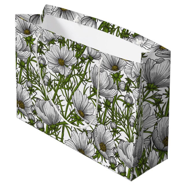 Sacola Para Presentes Grande Flores brancas do cosmos (Verso inclinado)