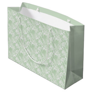 Sacola Para Presentes Grande Flores brancas em verde-claro.