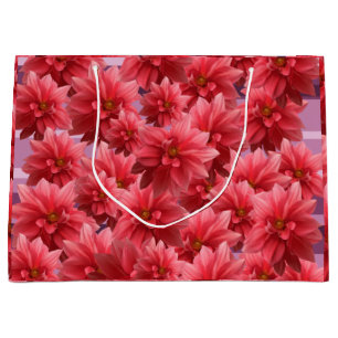 Sacola Para Presentes Grande Flores Cor-de-Rosa Arte Botânica