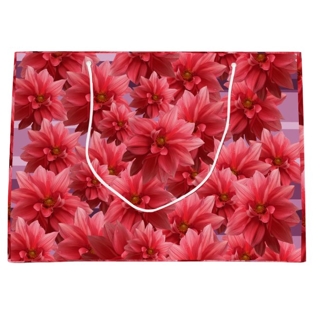 Sacola Para Presentes Grande Flores Cor-de-Rosa Arte Botânica  (Frente)