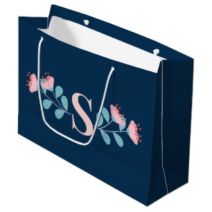 Sacola Para Presentes Grande Flores cor-de-rosa florescentes no estilo escandin