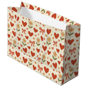 Sacola Para Presentes Grande Flores Corações & Laços Fofos - Saco de Presente G