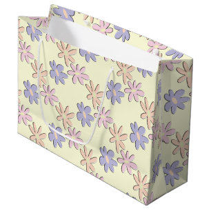 Sacola Para Presentes Grande Flores Creme Pastel