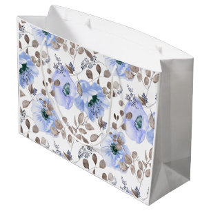 Sacola Para Presentes Grande Flores de Aquarela Azul-Chic