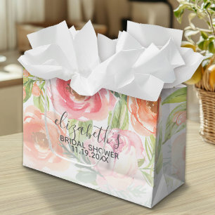 Sacola Para Presentes Grande Flores de Aquarela Pintadas Chás de Noiva