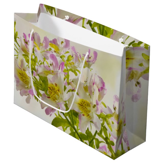 Sacola Para Presentes Grande Flores de borboletas (Frente inclinada)