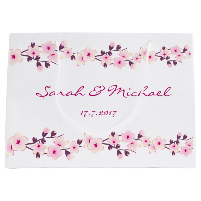 Sacola Para Presentes Grande Flores de cerejeira florais que Wedding o grande (Frente)