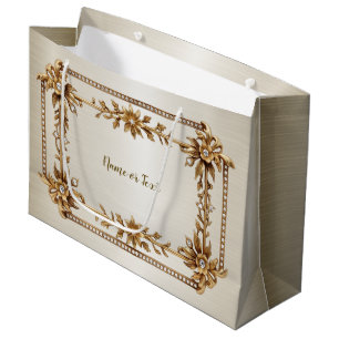 Sacola Para Presentes Grande Flores de Diamante Retangulares Ornamentais Dourad