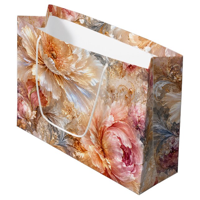 Sacola Para Presentes Grande Flores de Fantasia de Luxo (Frente inclinada)